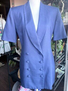 Vintage 90s Saville Short Sleeve Double Breasted Royal Blue Suit Jacket Size 8